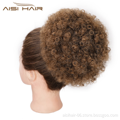 Aisi Hair Wholesale Kinky Fluffy Multi Color Synthetic Hair Bun Ponytail Afro Short Puff Curly Bun Hair Extension For Women
